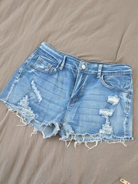 SHEIN Light Blue Distressed Denim Cutoff Shorts